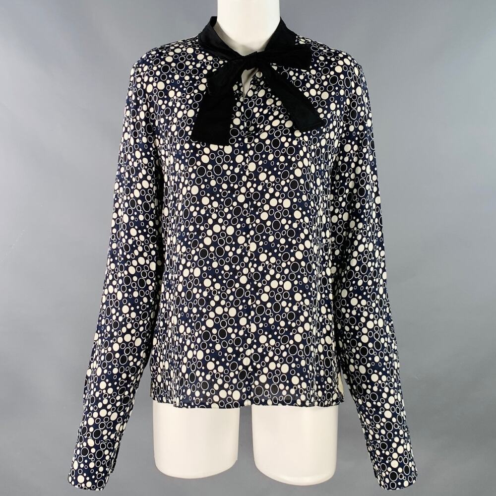 MARNI Size 4 Navy Black Viscose Circles Bow Blouse